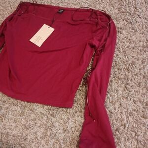 Burgundy Long Sleeve Lace Up Top